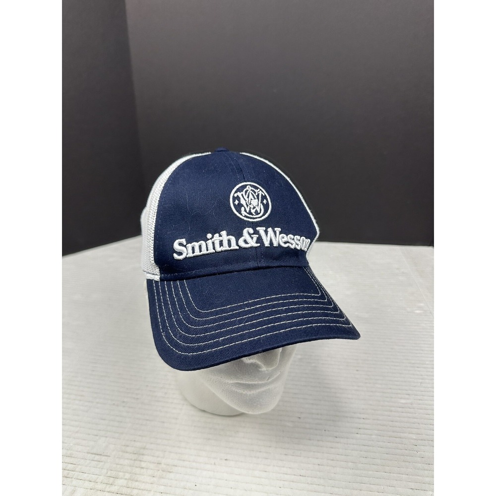Smith & Wesson Snap Back Hat Cap Blue White Embroidered One Size EUC